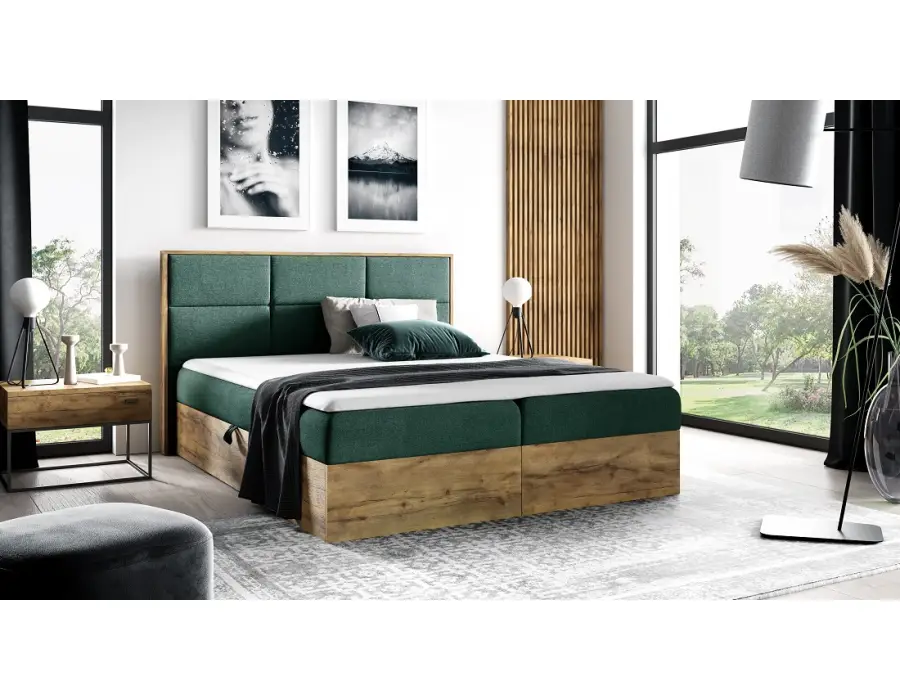 PRATO K11 dwuosobowe łóżko kontynentalne 120x200 z pojemnikiem, drewniana skrzynia